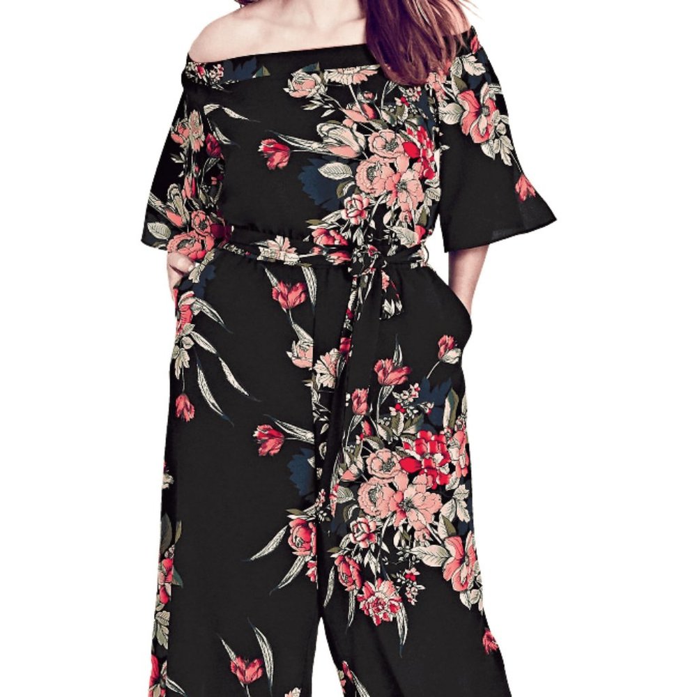 Wide Leg Jumpsuit City Chic Off-The-Shoulder  L/20